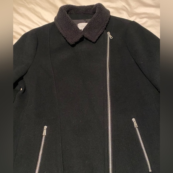Loft Ann Taylor wool Sherpa moto zipper long black winter coat jacket oversized - Picture 7 of 12